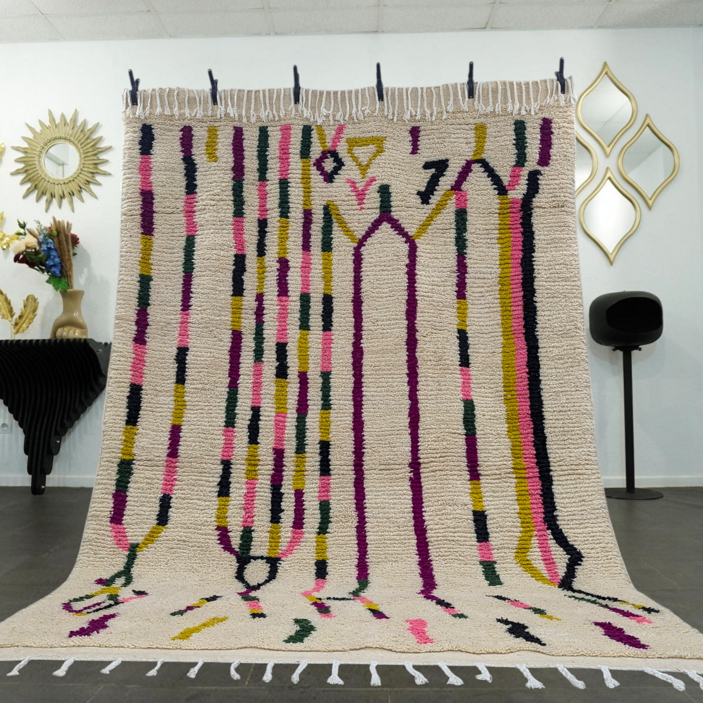 Tapis Beni Ouarain en laine fait main – 309x205 cm – design géométrique berbère du Haut Atlas marocain