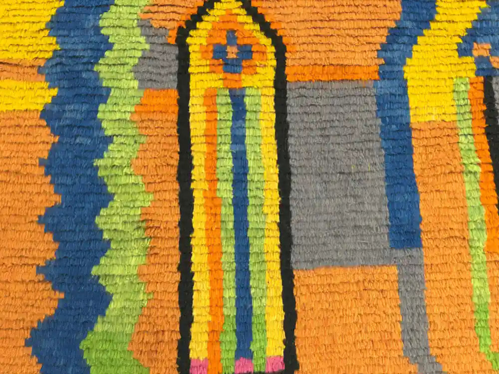 Détail des motifs géométriques d’un tapis boujaad berbère