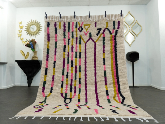 Tapis Beni Ouarain fait main en laine naturelle – style berbère géométrique du Haut Atlas marocain