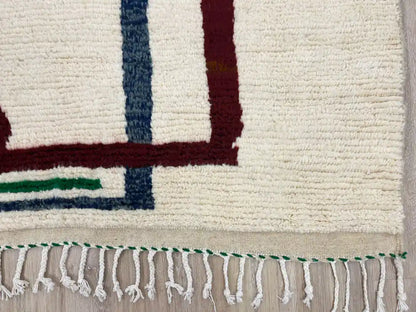 Franges d’un tapis marocain Azilal en laine naturelle, finition artisanale