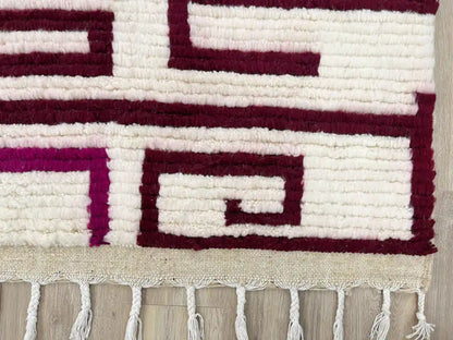 Franges d’un tapis Azilal marocain en laine authentique, finition artisanale fait main