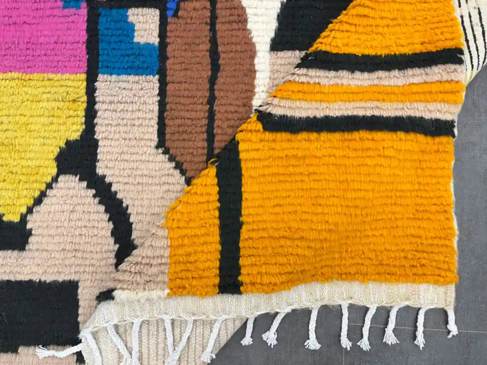 Tapis berbère marocain fait main en laine naturelle, pièce unique artisanale