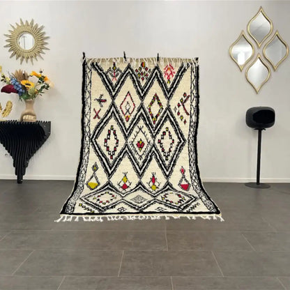 Tapis Beni Ouarain authentique vintage en laine naturelle