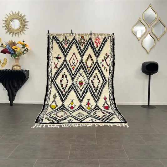 Tapis Beni Ouarain authentique vintage en laine naturelle