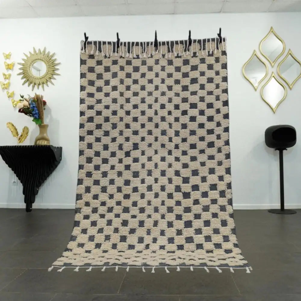 Tapis berbère Beni Ouarain – Laine naturelle – Noir et blanc - BERB