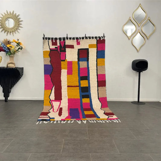 Tapis marocain multicolore en laine pour salon, style berbère Azilal