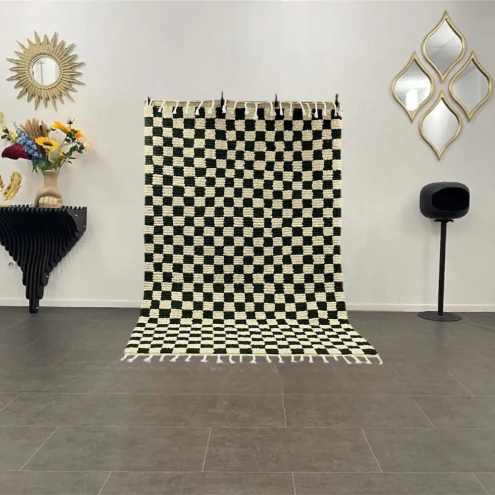 Vue d’ensemble du tapis Beni Ouarain en laine naturelle authentique, tissé main au Maroc