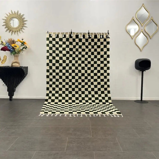 Vue d’ensemble du tapis Beni Ouarain en laine naturelle authentique, tissé main au Maroc