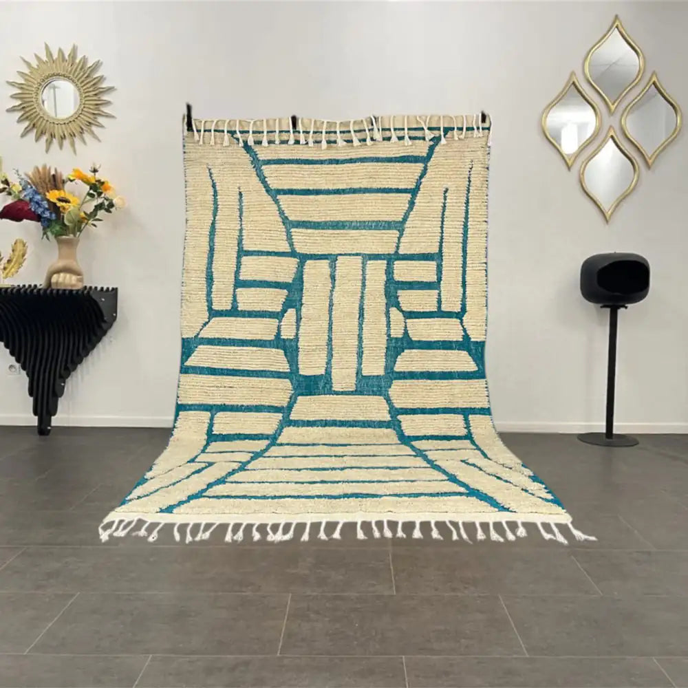 Tapis marocain Beni Ouarain en laine naturelle – motifs géométriques traditionnels